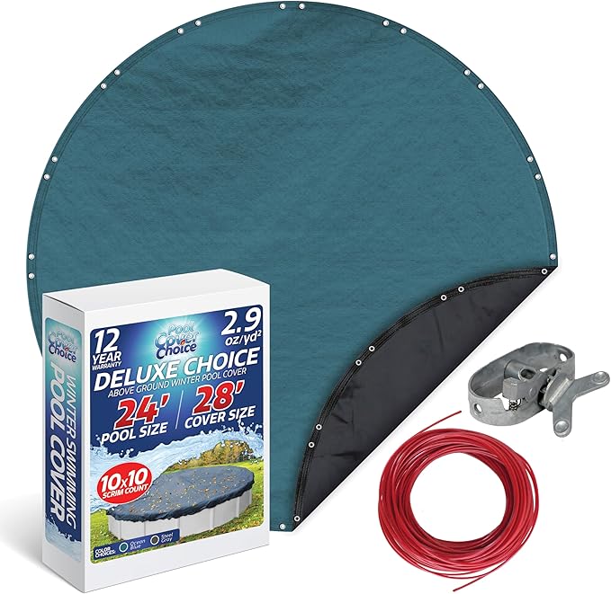 Winter Swimming Pool Cover for 24 ft Aboveground Round Pool Size, Deluxe Choice Series, Solid Material, Color - Ocean Blue, Pool Cover Choice 5824-4CHOICE