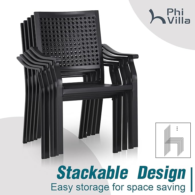 PHI VILLA Outdoor Conversation Furniture Dining Table and Chairs Set of 7 Pieces Patio Dining Set Metal Large 1.77" Umbrella Hole Table for 6 Person Wrought Iron Bistro Dining Chairs