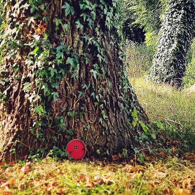 1Pc Red Fairy Garden Door for Tree, Fairy Doors for Trees Outdoor and Tree Trunk, Mini Fairys Gardens Sculpture Lawn Ornament Decor, Fairytales Door Decoration，Garden Miniatures