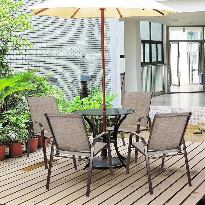 Tangkula 4 Piece Patio Dining Chairs, Outdoor Bistro Chairs W/Curved Armrests, Easy-to-Dry Fabric, Reinforced Steel Frame, Wide & Comfortable Camping Chairs for Garden, Poolside, Backyard (2, Grey)