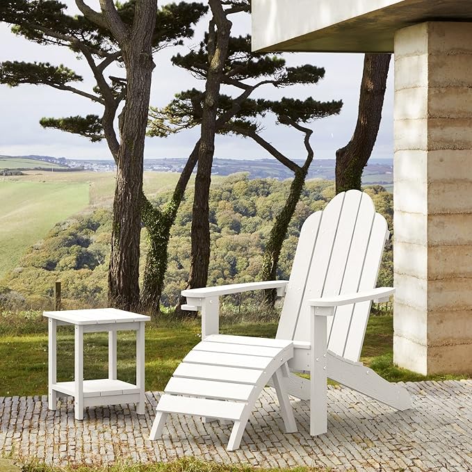 LUE BONA HDPS Adirondack Chairs Set of 2, Fire Pit Outdoor Chair Weather Resistant with Cup Holder, Modern Plastic Chair Plastic for Patio, Deck, Proch, 350LBS, White