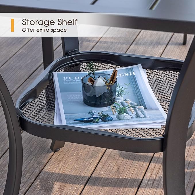 VICLLAX Outdoor Patio Round Dining Table, 28"x 28" Metal Slatted Round Tabletop with Storage Shelf for Deck Lawn Garden Backyard, Dark Grey