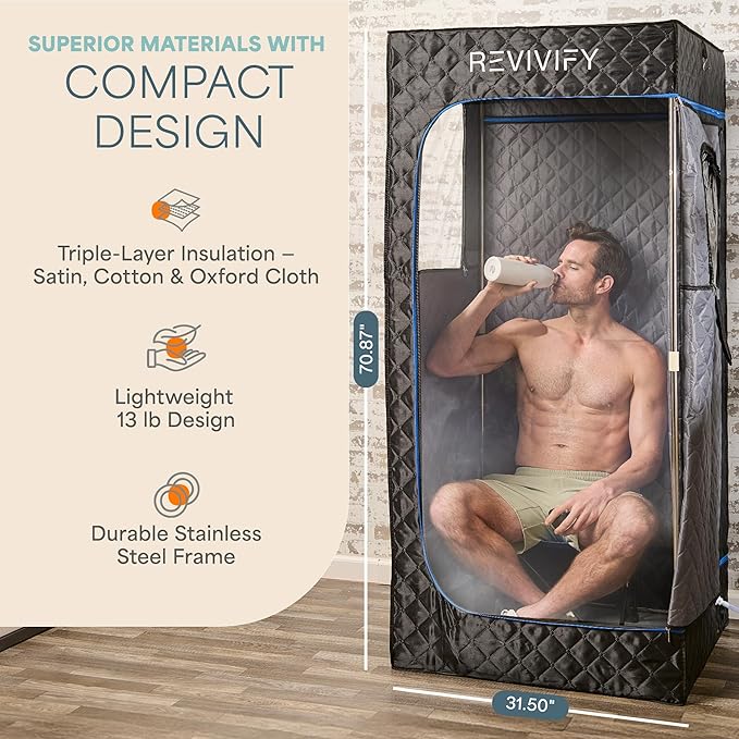 LifePro Revivify Portable Sauna Box – at Home Sauna Tent with Adjustable Heat Levels & Timer – Foldable, Easy-to-Use Personal Steam Room for Home with 2.6L Steamer, Essential Oils and App Control