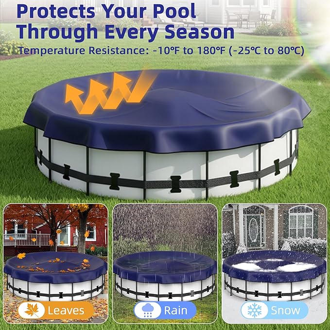 Pool Covers for Above Ground Pools - 18 ft Round Winter Pool Cover, Extra Durable Cold- and UV-Resistant Heavy-Duty Swimming Pool Cover for Winterizing