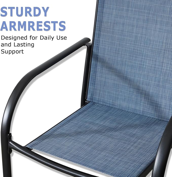 Patio Chairs Set of 4, Outdoor Dining Chairs with Breathable Textilene Fabric, Stackable Patio Chairs for Lawn, Garden, Backyard, Poolside, Blue