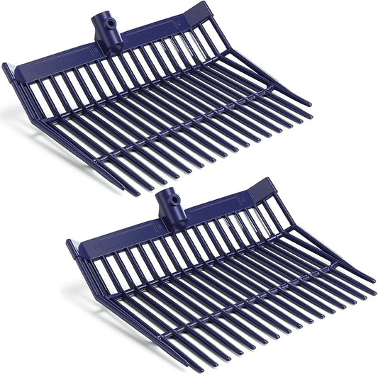 Lasnten Manure Fork Replacement Head, 18 Tines Pitchfork Head with Screws and Nuts, Horse Manure Rake for Picking up Grass and Hay (Navy,2 Pcs)