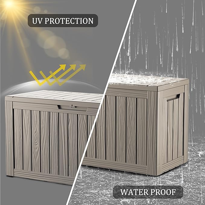 TARKARI 80 Gallon Lockable Resin Deck Box, Waterproof & UV-Resistant Outdoor Storage Box for Outdoor Cushion Storage, Garden Tools & Pool Accessories Storage, Gray