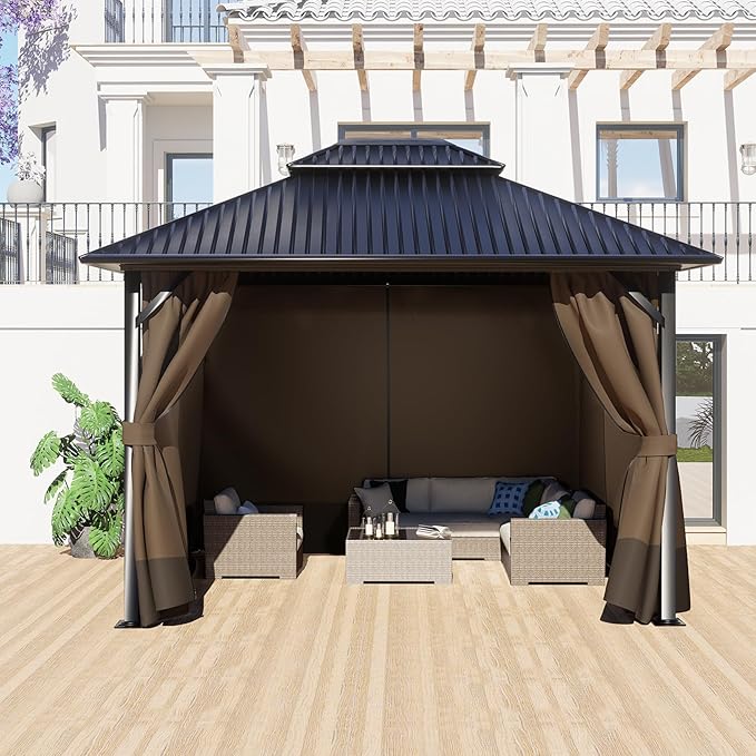 BPS 12' x 16' Gazebo Curtain Privacy 4-Panel Sidewall Outdoor Replacement Shade (Only Curtain)