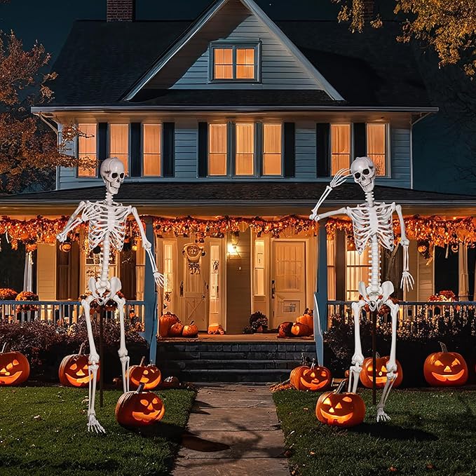 Halloween Giant Skeleton, Large Realistic Full Body Skeleton with Movable Joints for Halloween Party Haunted House Indoor Outdoor Decoration (7.8ft-1P)
