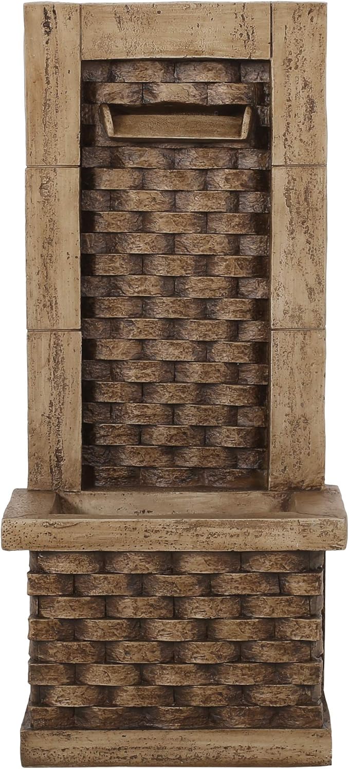 Merax 35.25" High Wall Tower Fountain,Weather-Resistant Outdoor Fountain with LED Lights, Light Brown Faux Stone, Garden Fountain for Patio, Yard, or Entryway