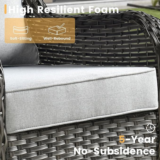 HOOOWOOO Patio Furniture Set,5 Piece Outdoor Furniture Set,Wicker Patio Conversation Couch Chairs Ottoman Set,Light Gray