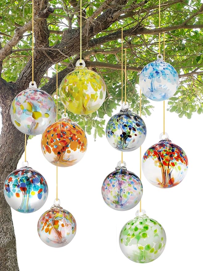 Dale Tiffany Hand Blown Glass, 4" Diameter Eden, Tree of Life Collection, Witch Globe Hanging Garden Indoor/Outdoor Decorative Ornament Gazing Ball