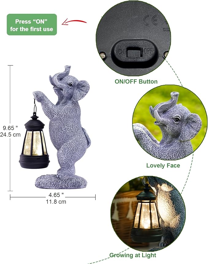 Elephant Statues for Garden Decor: Outdoor Sculpture with Warm Lights for Balcony Lawn Patio Yard - Gifts for Mom Grandma Women