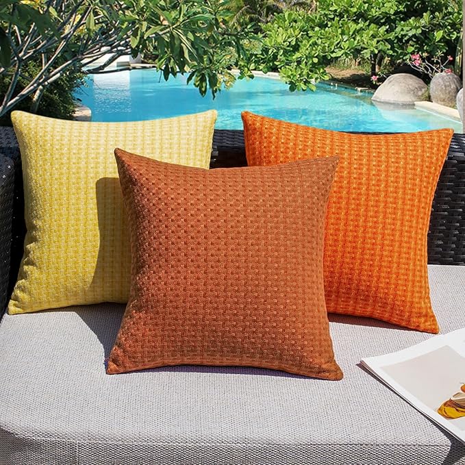 Kevin Textile Fall Outdoor Waterproof Throw Pillow Covers Pack of 2 Farmhouse Decorative Cushion Covers for Garden Patio Tent Balcony Bench Couch Sofa 20x20 Inch, Burnt Orange