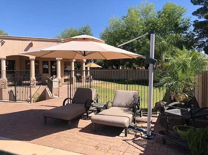 PURPLE LEAF 10 Feet Patio Umbrella Outdoor Round Umbrella Large Cantilever Umbrella Windproof Offset Heavy Duty Sun for Garden Deck Pool Patio, Beige