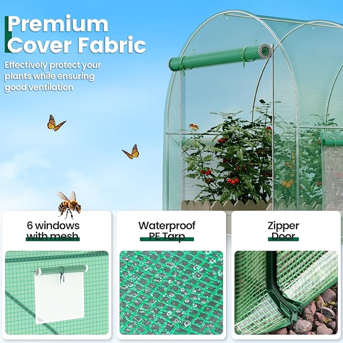 Walk-in Greenhouse 10×7×7FT, Outdoor Tunnel Greenhouse, Large Plant Hoop House for Outside, Hot House for Winter with 6 Ventilated Mesh Windows, Galvanized Steel Frame (Green, 10×7×7FT)