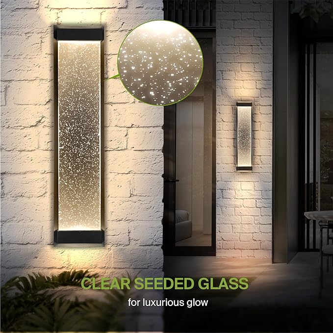 ASD LED 24 Inch Bubble Glass Wall Light Fixture | 22W 530LM 3000K-5000K 100-277V | 3CCT, Waterproof, Dimmable, Up-Down Glow, ETL Listed | Exterior Flush Mount Sconce, Outdoor Lighting | Black, 2 Pack