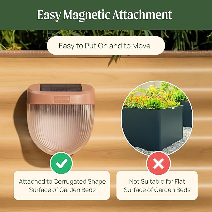 Vego garden Rippled Solar Garden Lights with Auto Sensors Magnetize Securely to Raised Beds, IPX4 Waterproof Outdoor LED Light for Patio & Yard Olive Green, 8 Pack