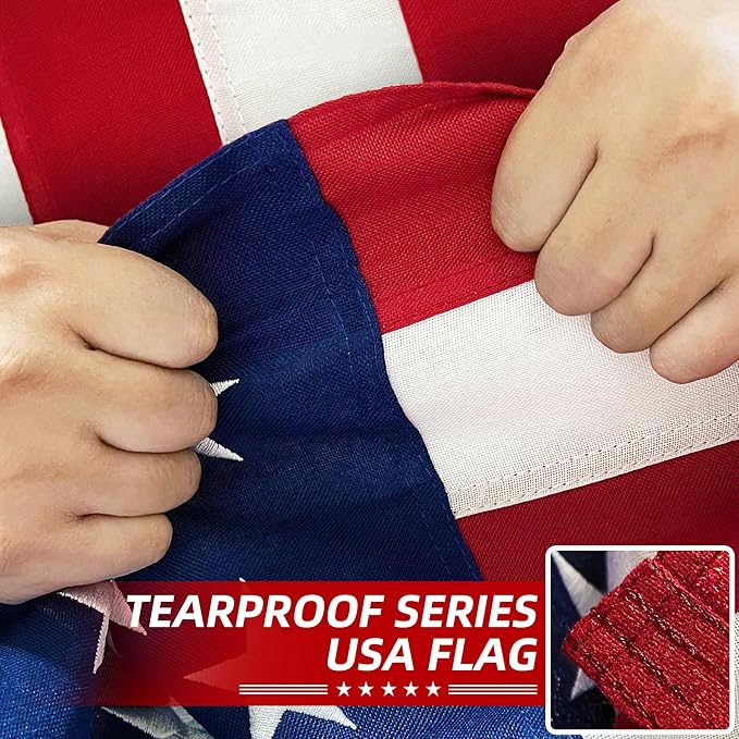 Premium American Flag 3x5 Ft 3 Pack TearProof Series for Outside, Heavy Duty Outdoor，Longest Lasting, Super Tough Fade Resistant Spun Polyester, High Wind US Outdoor Flags Embroidered Stars, Sewn Stripes, Brass Grommets