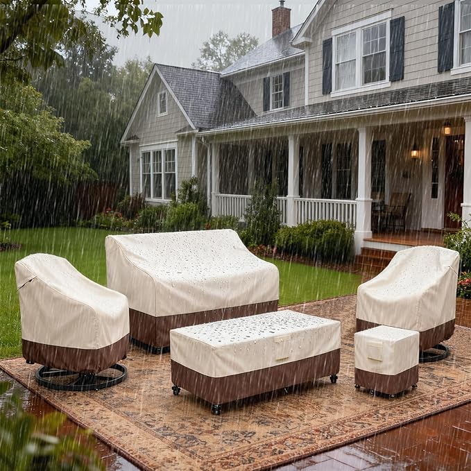 okcool Outdoor Swivel Chair Cover 2 Pack, Patio Chair Covers Waterproof Clearance, (30" W x 34" D x 38.5" H) Lawn Furniture Covers, Beige & Brown