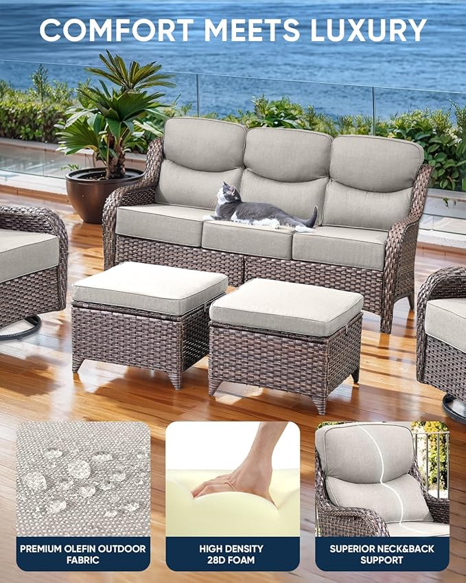 Luxury 22x24/22x25 6-Inch Smile Patio Dining Chair Cushions Set of 4 - Heavy Duty Water Slashproof Outdoor Seat Cushion for Outside Furniture Set Swivel Chairs Loveseat L-Shape Sofa - Beige
