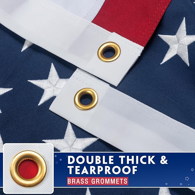 American Flag 5x8 Ft for Outside Longest Lasting- Ultra Durable, Tear-Proof Heavy Duty Spun Polyester US USA Flags - Fade Resistant, Embroidered Stars, Sewn Stripes, Brass Grommets - Outdoor Decor