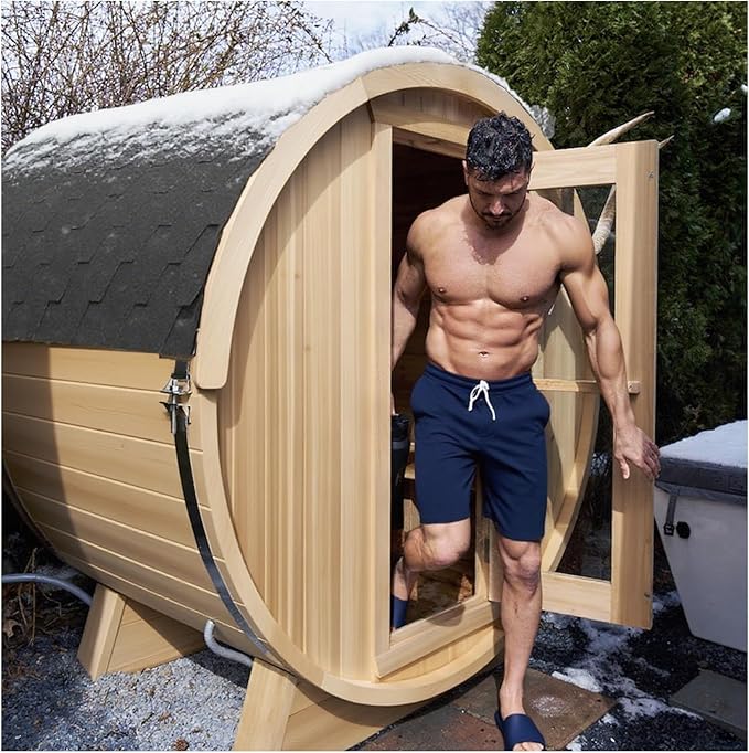 Smartmak Customized Outdoor Wood Barrel Steam Sauna, 2-10 Person Home Traditional Canadian Wooden Spa Room, with DIY Heating Stove, Rocks, Water Bucket, Spoon, Light, for Backyard, Garden, 195 ℉