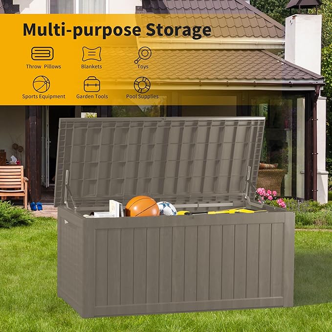 200 Gallon Deck Box, Resin Outdoor Indoor Waterproof Storage Box, Lockable Storage Box With Handle for Patio Furniture - Garden Tools - Swimming Pool Tools UV-Resistant, Grey