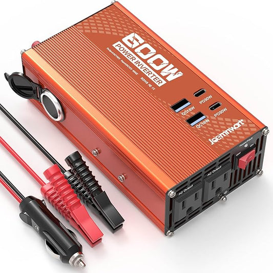 600W Power Inverter DC 12v to 110v AC Car Plug Adapter with [30W PD USB-C] & [18W QC USB-A] Fast Charging Ports, Dual AC Outlets, and Cigarette Lighter Socket for Vehicles