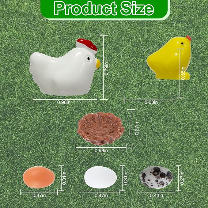Tiny Chicken Family Scene Rooster, Hen, Chick, Egg, and Nest - Perfect for Fairy Garden or Miniature Displays