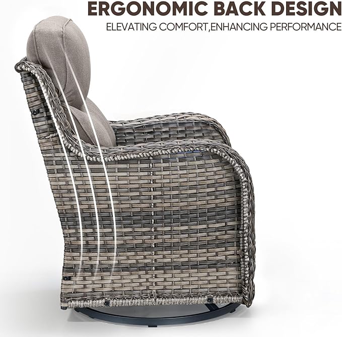 Swivel Patio Chairs sofa Set of 6 - 6" Thick Cushion - Wicker Outdoor Swivel Rocker Patio Chair ,Sofa/Glass coffee table, High Back Comfortable Outdoor Glider Chairs - Grey Wicker | Grey Cushions