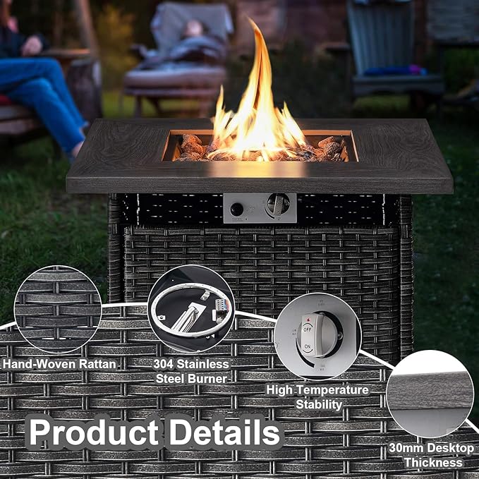 HUMMUH 6 Pieces Patio Furniture Set with Fire Pit Table Outdoor Conversation Set PE Wicker Patio Couch Swivel Glider Chairs Ottomans for Balcony Garden,Lawn,Deck