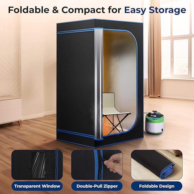 SereneLife Portable Steam Sauna for Home with 4L Steamer, Folding Chair, Remote Control, 9 Heat Levels, Compact Indoor Sauna Tent, Personal Spa, 71" x 35