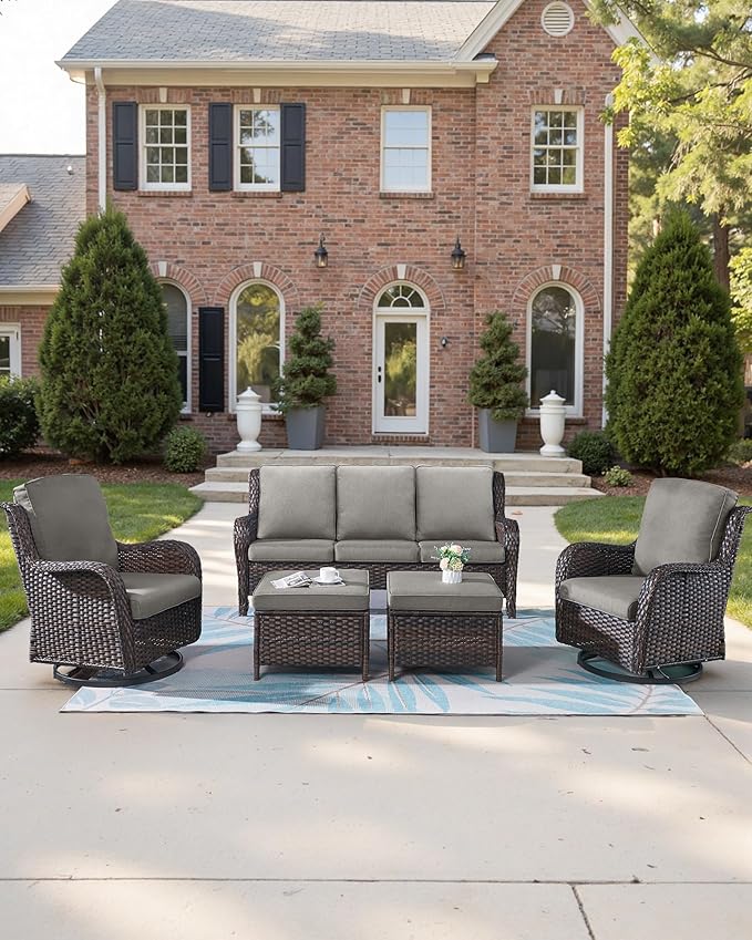 Pop 22x25/22x24 Outdoor Replacement Cushions - 1 Set High Back Deep Seat Patio Furniture Cushion for Rattan Dining Swivel Rocking Chairs Rattan Loveseat Couch Sectional Sofa - Grey/Classic