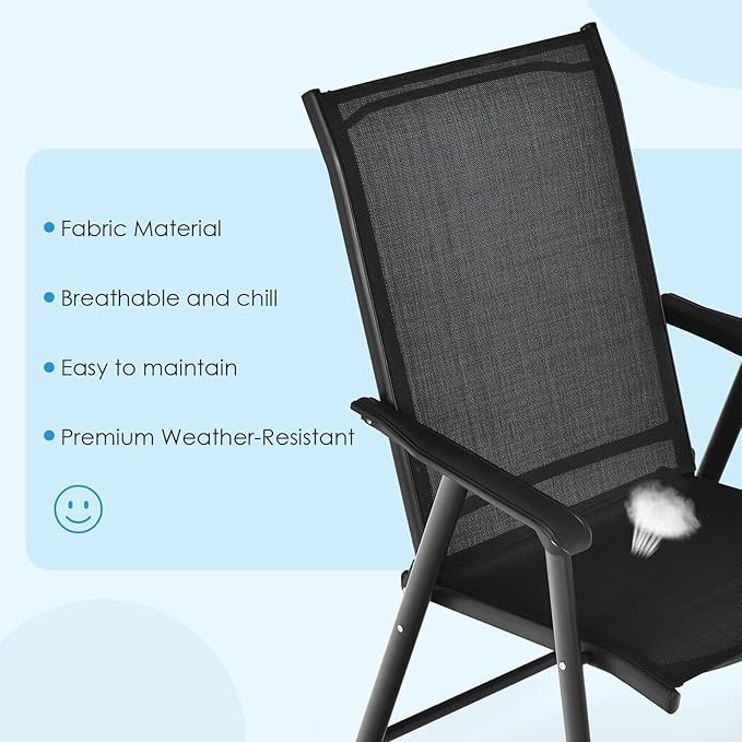 S AFSTAR Patio Chairs Set of 2, Outdoor Foldable Sling Chairs with Armrests, Folding Outdoor Chairs for Lawn Garden Backyard Poolside Porch (Black)