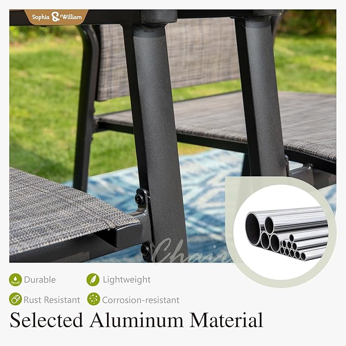 Sophia & William Patio Dining Set 9 Pieces, Patio Table and Chairs Set for 8, 83"x 39" Large Rectangular Metal Dining Table and 8 x Lightweight Aluminum Stackable Chairs (Grey)