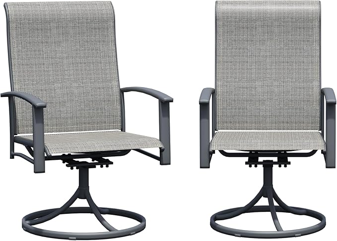 Patio Swivel Chairs Set of 2, Outdoor Swivel Chairs with Armrest, High Back Patio Chair with Metal Frame, All-Weather Outdoor Dining Chair for Deck, Porch and Lawn, Grey