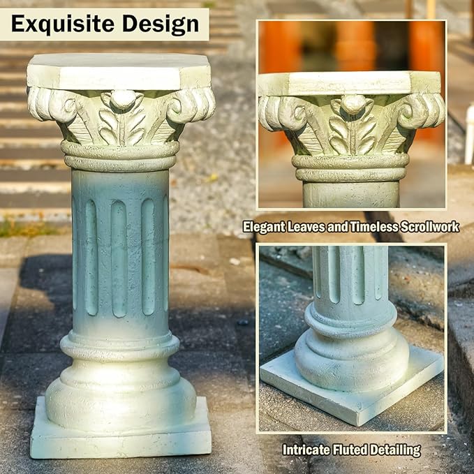 26" Tall Roman Column Pedestal Stand - Heavy Duty Magnesium Oxide Garden Pedestal for Statues, Weatherproof Outdoor Pillar for Sculptures – Sturdiness Plinth Base Statue Riser