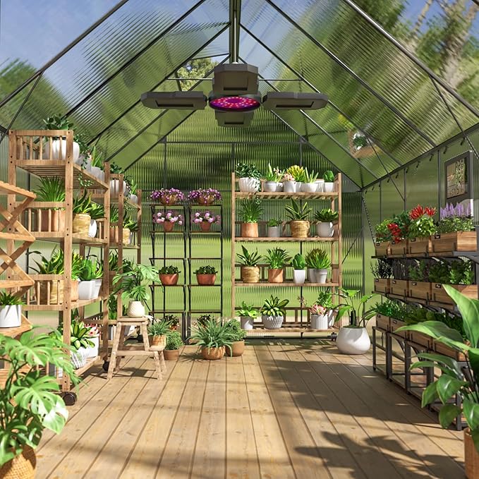 Favfurish 6x12 FT Greenhouses for Outdoors,Heavy Duty Polycarbonate Greenhouse,Lockable Walk-in Green House Sunroom w/ Adjustable Vent Window,Plant Grow Lights for Garden Plants Backyard Patio