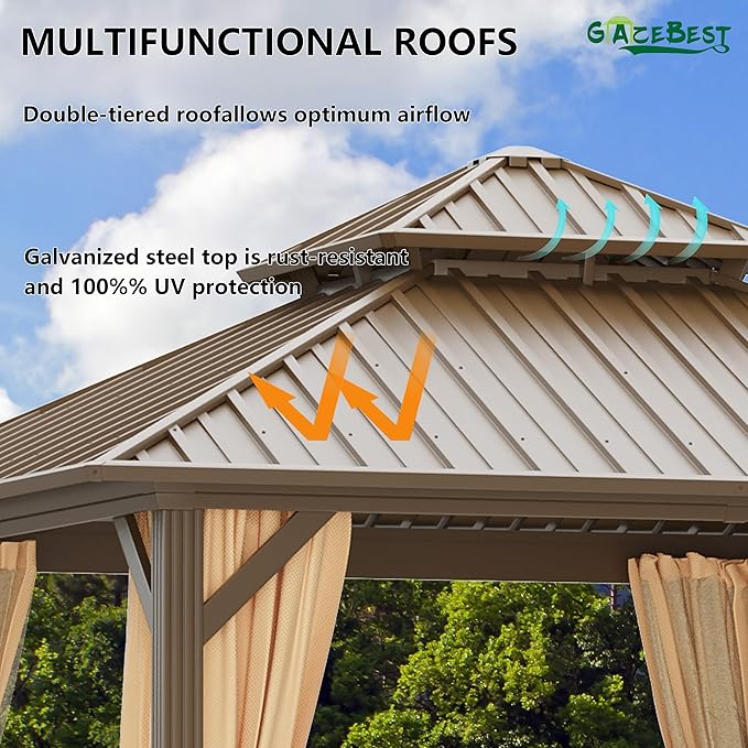 10x10 ft Hardtop Gazebo Outdoor Aluminum Patio Gazebo Double Roof Galvanized Steel Canopy with Netting and Curtains for Garden, Backyard,Deck and Lawns
