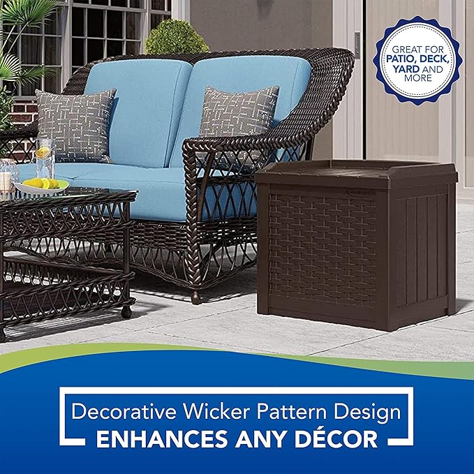 Suncast 4 Pack 22-Gallon Small Deck Box - Lightweight Resin Storage Container and Seat for Patio Cushions and Gardening Tools - Store Items on Patio, Garage, 22.5"L x 17"W x 22.5"H, Yard - Java Brown