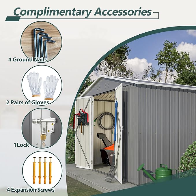 10 x 10 FT Outdoor Storage Shed, Large Metal Tool Sheds with Updated Frame Structure and Lockable Doors, Garden Shed for Backyard Garden Patio Lawn, Grey