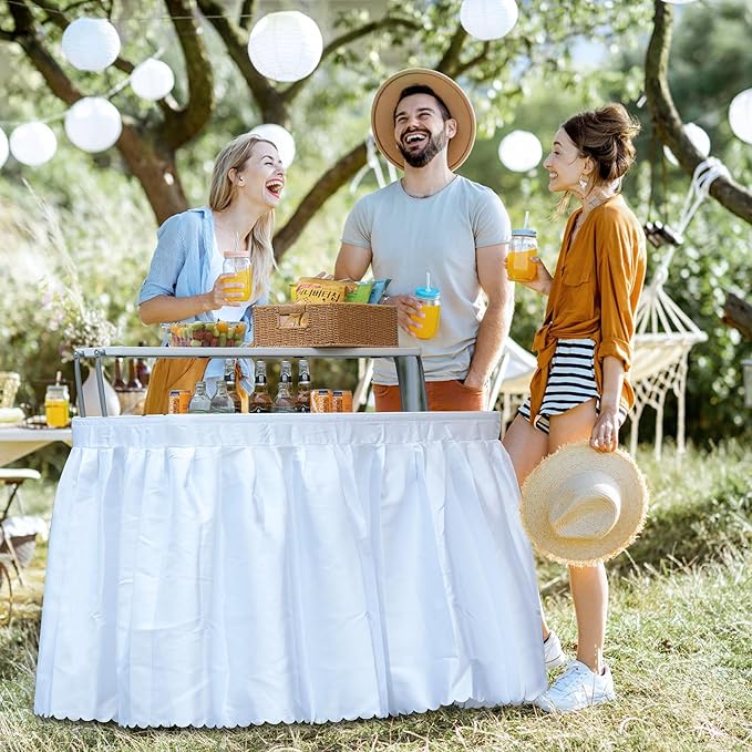 Outdoor Ice Cooler Folding Table, Portable Cooler Table with Removable Matching Skirt, Folding Ice Chest Table with Place Holder White