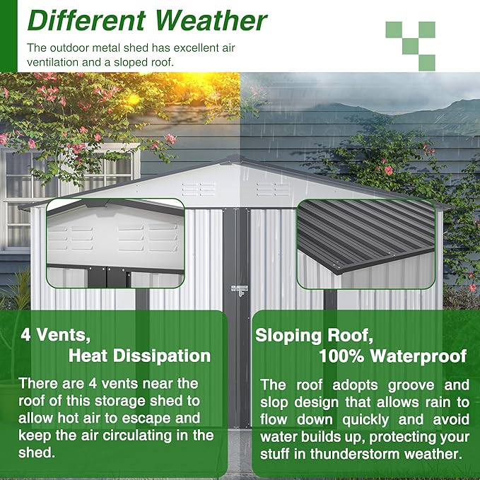 Spacious 10x8 Ft Outdoor Storage Shed with Double Doors – Durable White Resin Construction for Yard Tools, Equipment, Weather-Resistant (White, 10 x 8 ft)