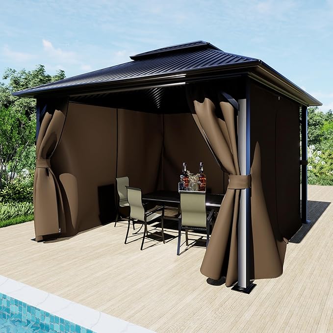 BPS 12' x 14' Gazebo Curtain Privacy 4-Panel Sidewall Outdoor Replacement Shade (Only Curtain)
