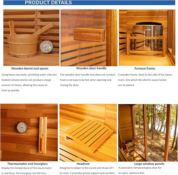 Outdoor Corner Steam Sauna for 2-4 Person, Canadian Red Cedar, 6KW ETL Harvia Heater, Modern Sauna Box with Waterproof Asphalt Tiles, Left Door, 220V (0-195℉)