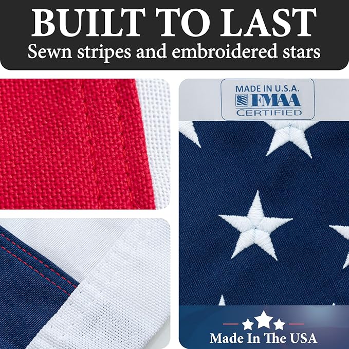 American Flags for Outside 5x8-100% MADE IN THE USA -Indestructible Durable Outdoor Heavy Duty Spun Polyester US Flag -United States Flags Sewn Stripes and Embroidered Stars - FMAA Certified