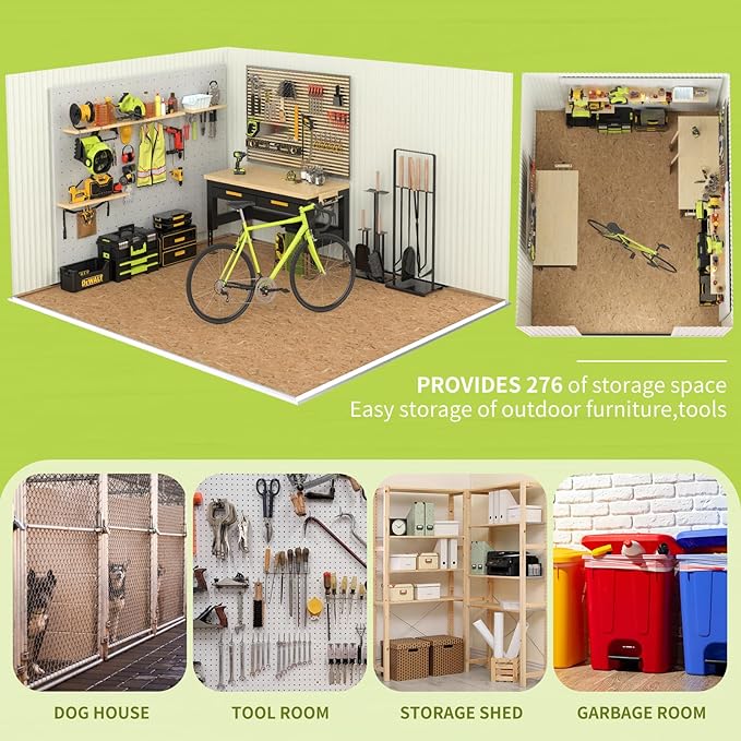 10x14 FT Outdoor Storage Shed, Metal Shed with Lockable Door, Large Heavy Duty Tool Sheds, Outside Waterproof Storage Building