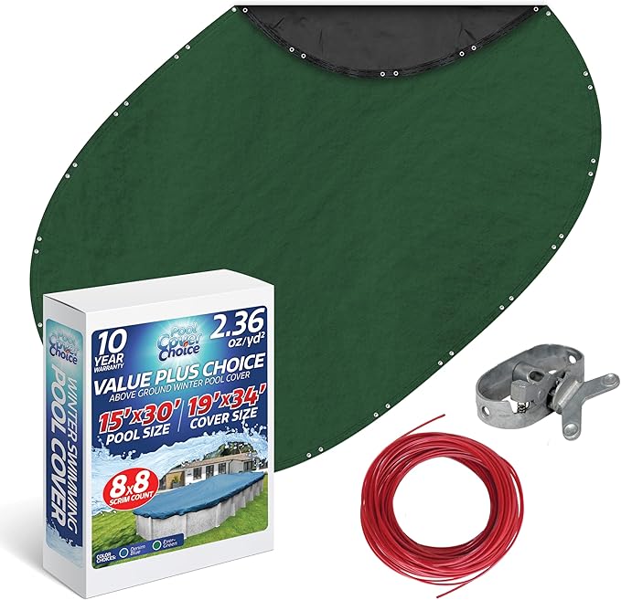 Winter Swimming Pool Cover for 15 ft x 30 ft Aboveground Oval Pool Size, Value Plus Choice Series, Solid Material, Color - Evergreen, Pool Cover Choice 321530-4CHOICE
