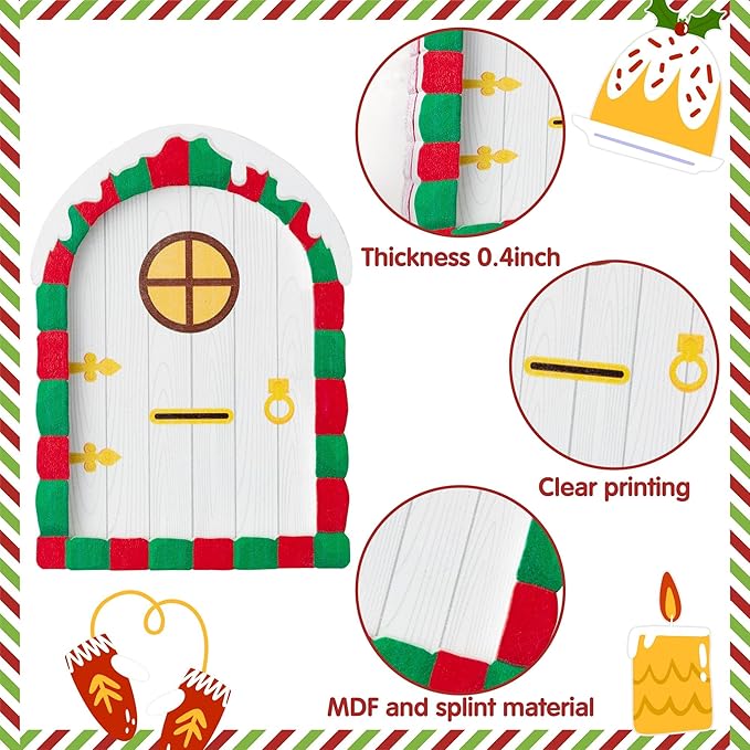 Haooryx Christmas Elf Garden Miniatures - 22Pcs Christmas Magic Fairy Doors Decoration Kit Wooden Miniature Fairy Doors Xmas Elf Magic Door Wall Fairies Xmas Winter Xmas New Year Decor(White Door)